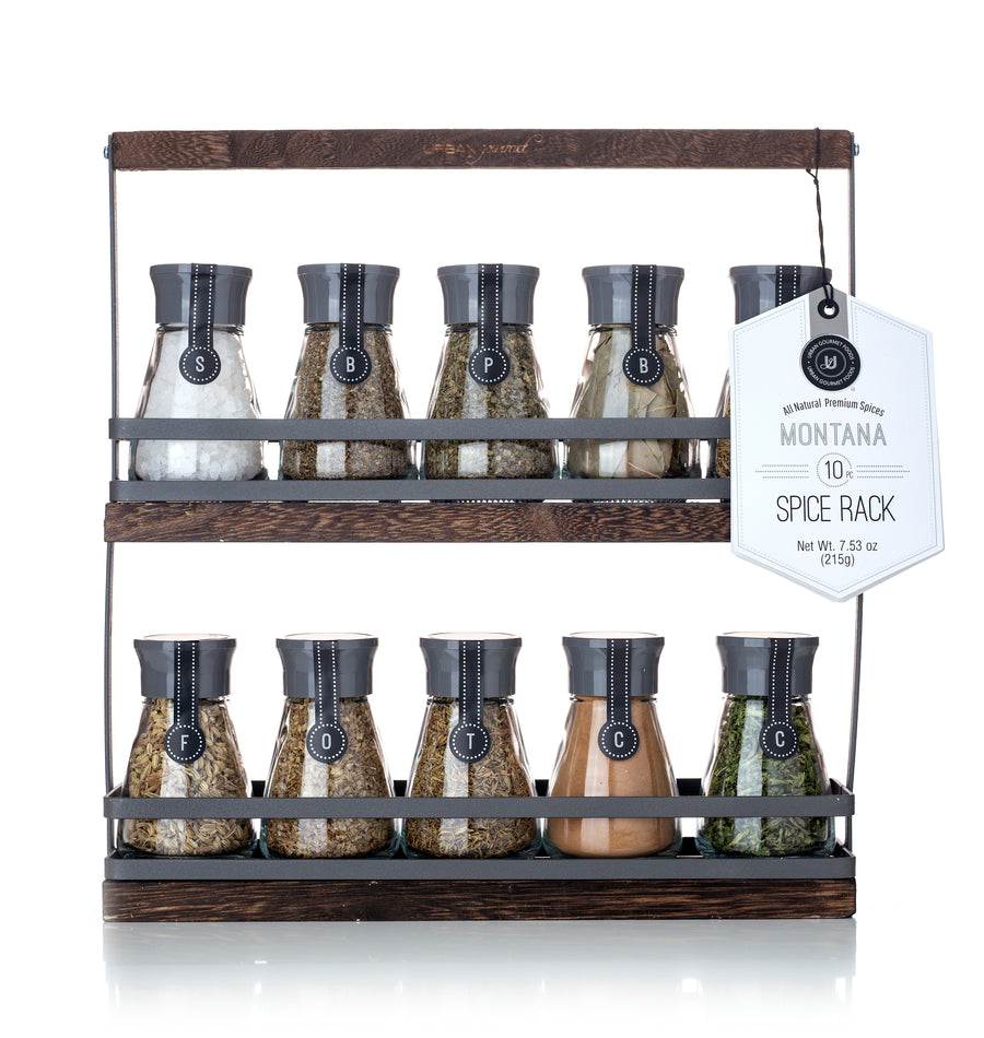 THE MONTANA 10-pc Spice Rack Set Wooden Support  8.17oz (233g)