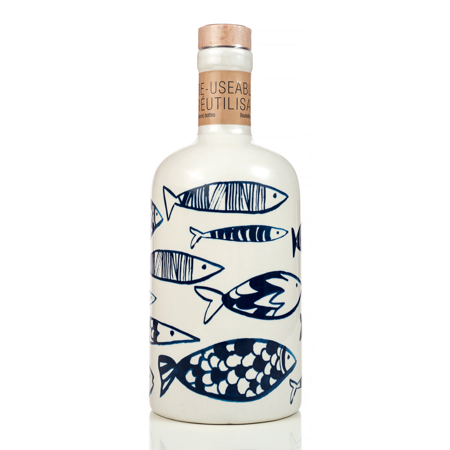 EVOO Olive Oil Ceramic Bottle - Fish Pattern