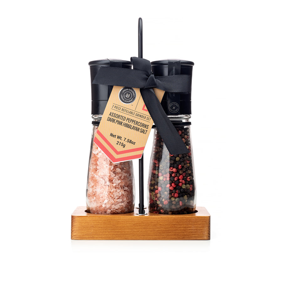 THE KIER  Salt & Pepper Grinder Set on Wood Base, 7