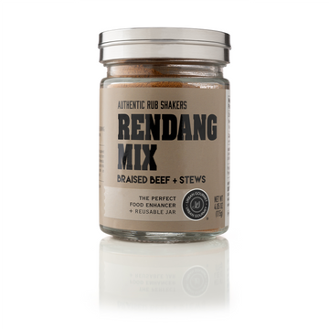THE AUTHENTIC RUB SHAKERS RENDANG MIX GLASS SPICE RUBS WITH STAINLESS STEEL TOP SHAKER