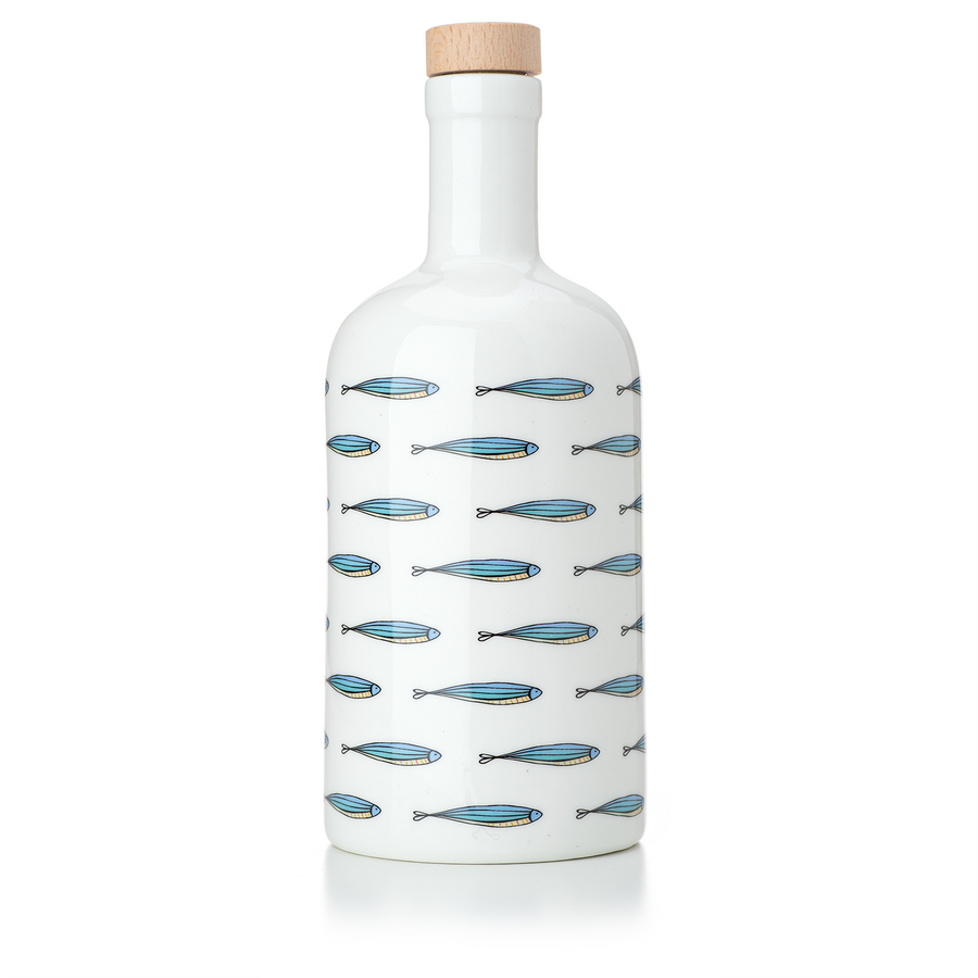 EVOO Olive Oil Ceramic Bottle - New Small Fish Pattern