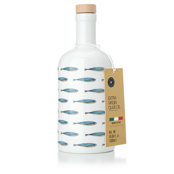 EVOO Olive Oil Ceramic Bottle - New Small Fish Pattern