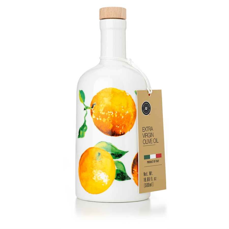 EVOO Olive Oil Ceramic Bottle - Orange Pattern
