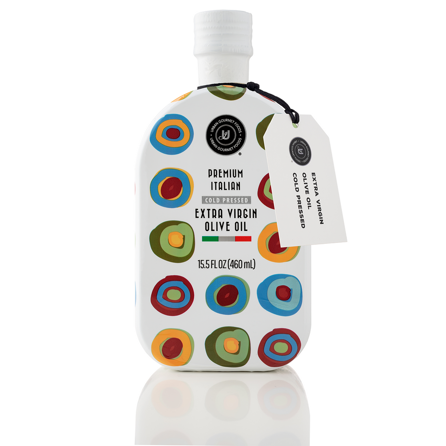 EVOO EXTRA VIRGIN OLIVE OIL in a designed Sleeve Glass bottle with a retractable spout